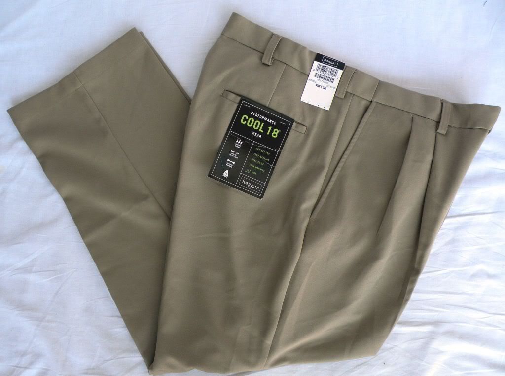 NEW Haggar Mens Cool 18 Pleated Dress Pants Expandable Waist Stretch