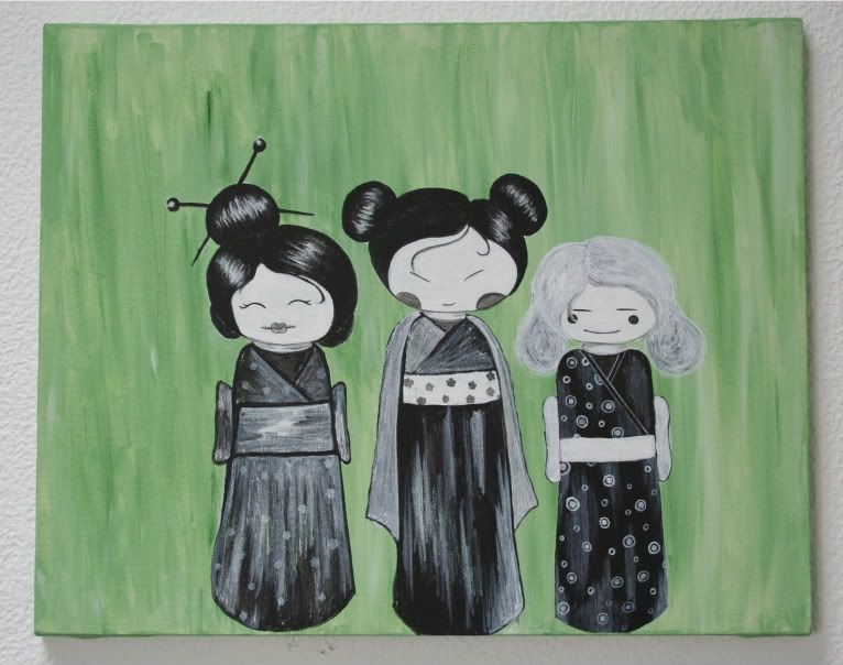 Cute, but dead - ghostly kokeshi dolls painting Cute, but dead - ghostly kokeshi dolls painting