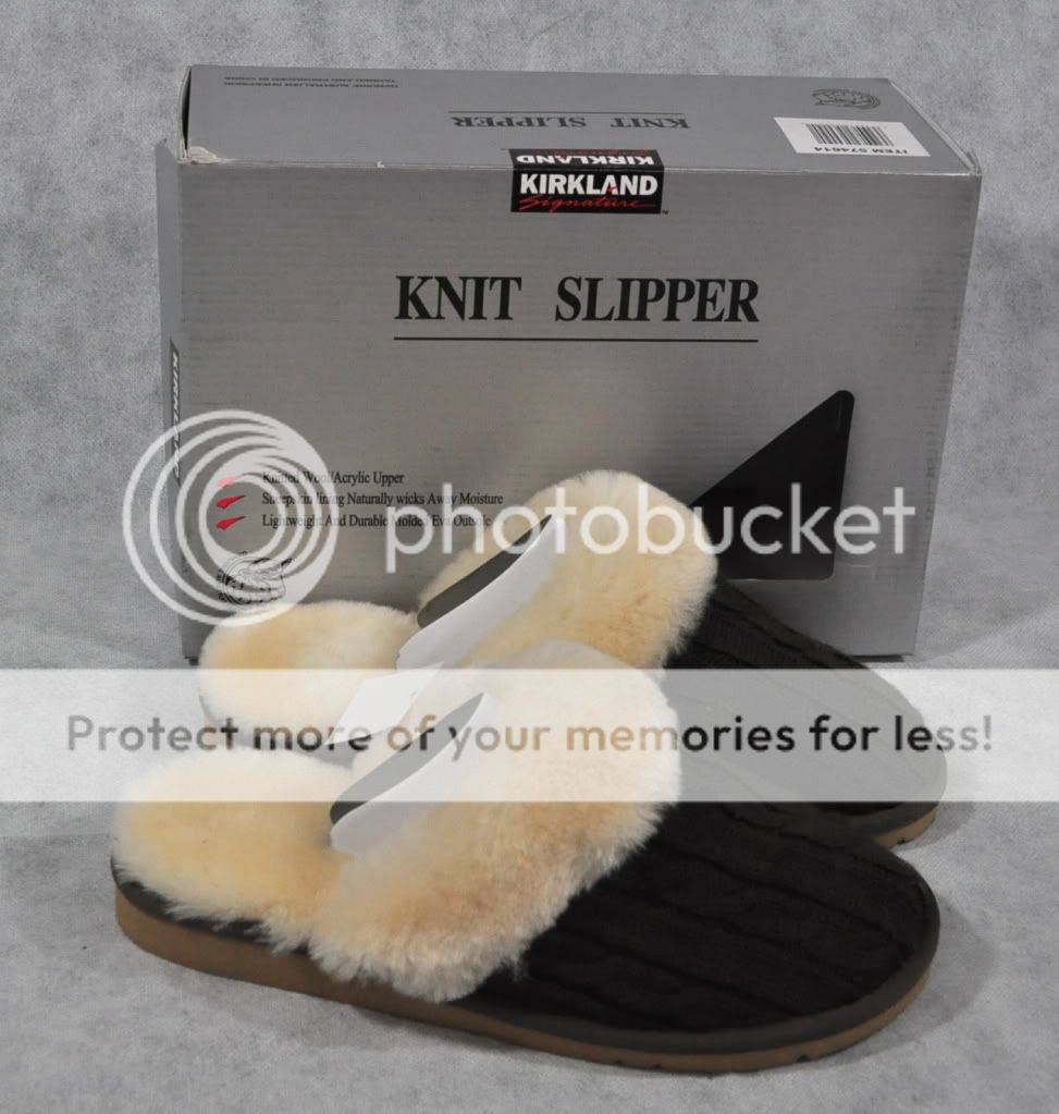NEW Kirkland Womens Cable Knit Shearling Sheepskin Slippers Brown Size 