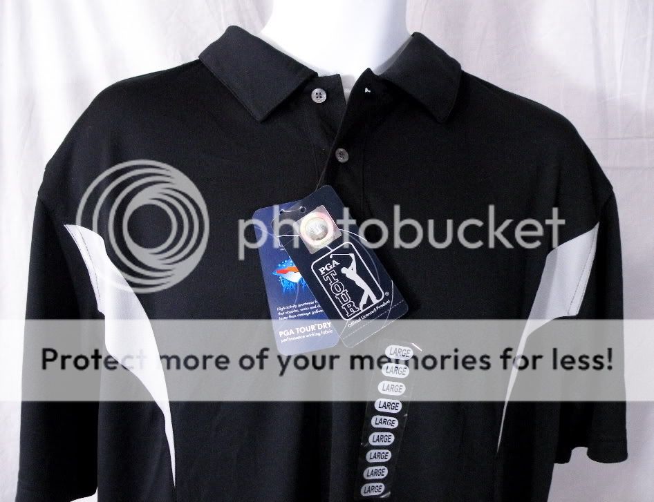 NEW PGA TOUR Mens S/S Polo GOLF Shirt Black Gray Size Medium  