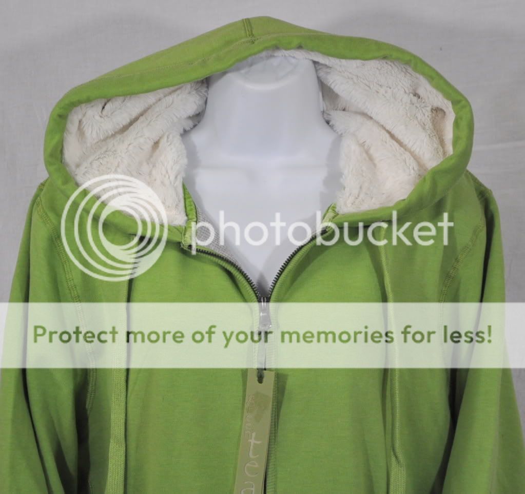 NEW Green Tea Womens Hoodie Thermal Fleece Zip Coat Jacket Green Size 