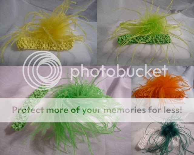Ostrich Feather Flower Hair Bow Clip w Crochet Headband  