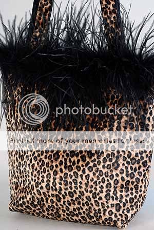 Velvet Animal Print Ostrich Feather Handbag Purse Bag  