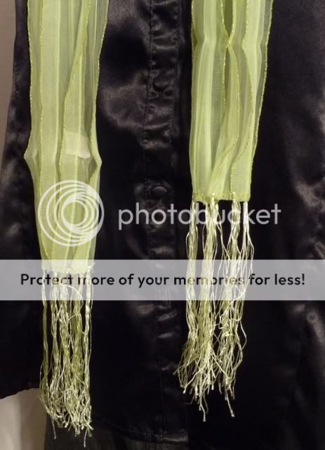 sheer lime green scarf with silver lurex strands use as a neck scarf 